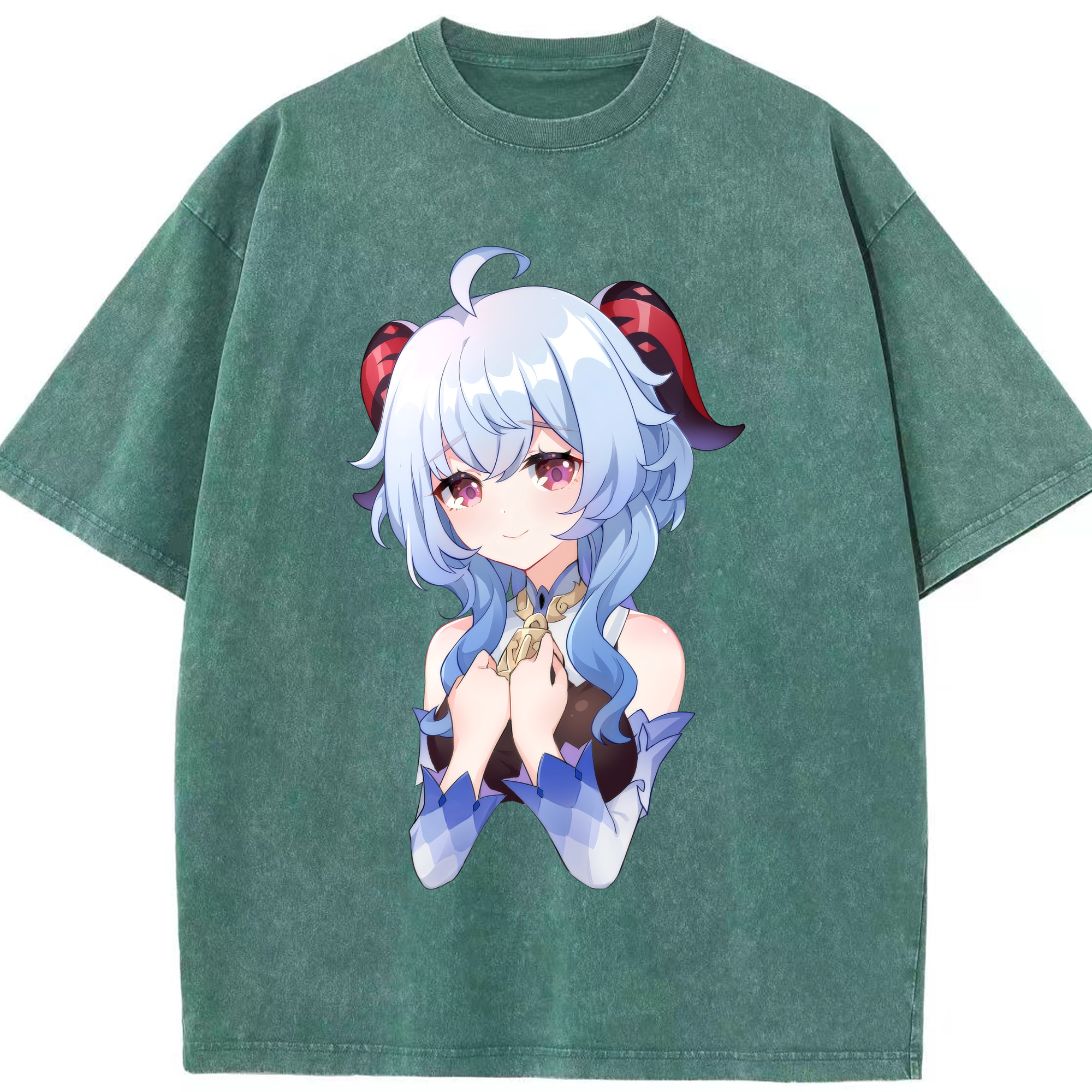 げんし神 甘雨 かんう genshin Ganyu 綿100% ヴィンテージ風 半袖Tシャツ（フロントプリント）